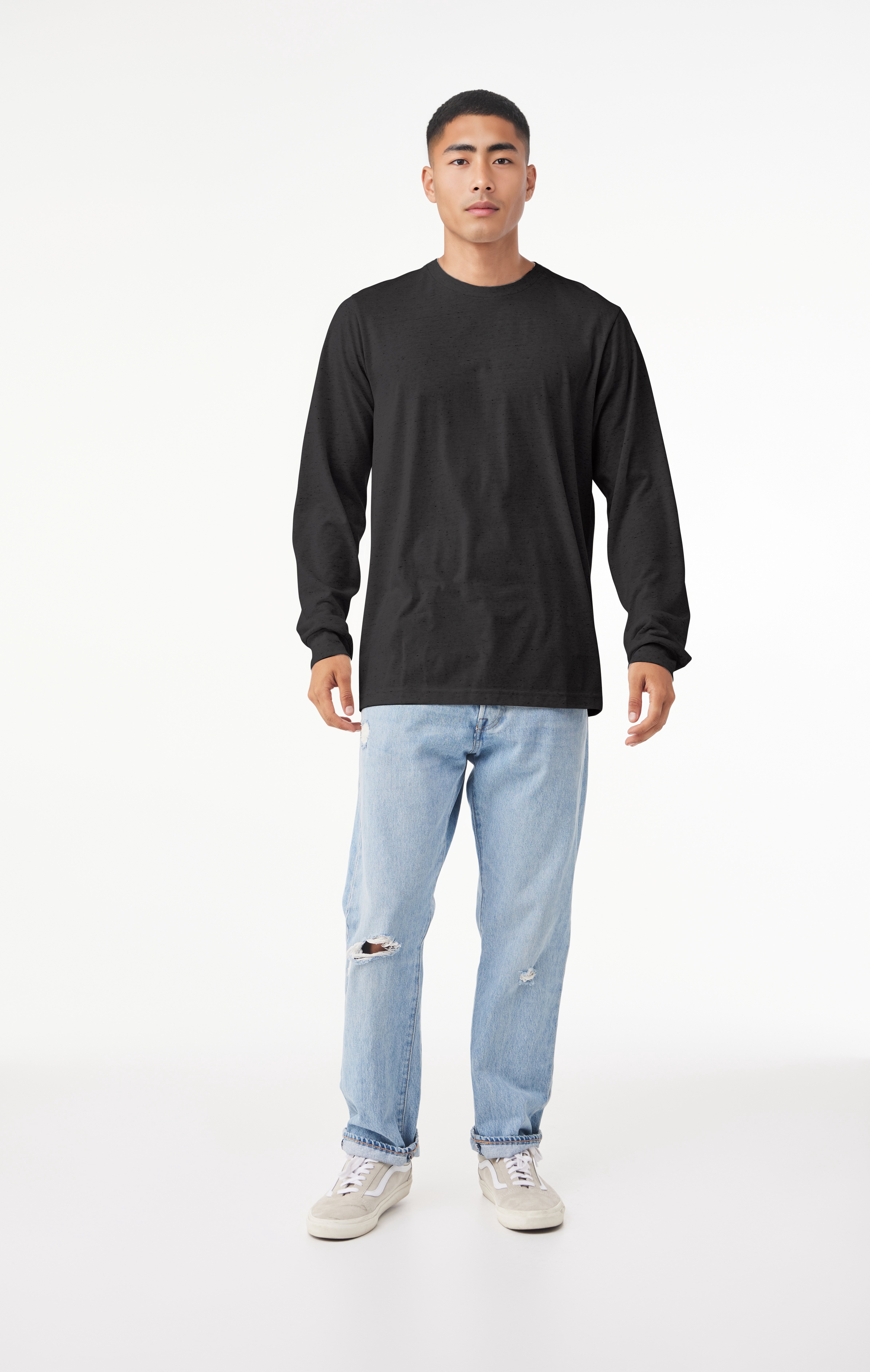BELLA+CANVAS Adult Crew Neck Personalized Long Sleeve T-Shirt, Create your own Designs, Dark Grey Heather, Extra Large, Unisex