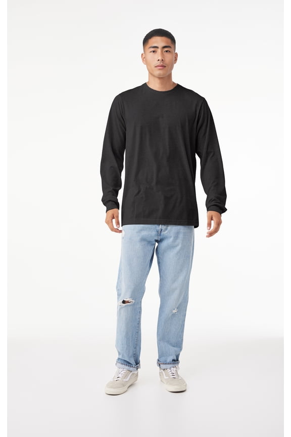 Adult Crew Neck Personalized Long Sleeve T-Shirt, Create your own Designs, Dark Grey Heather, Extra Large, Unisex