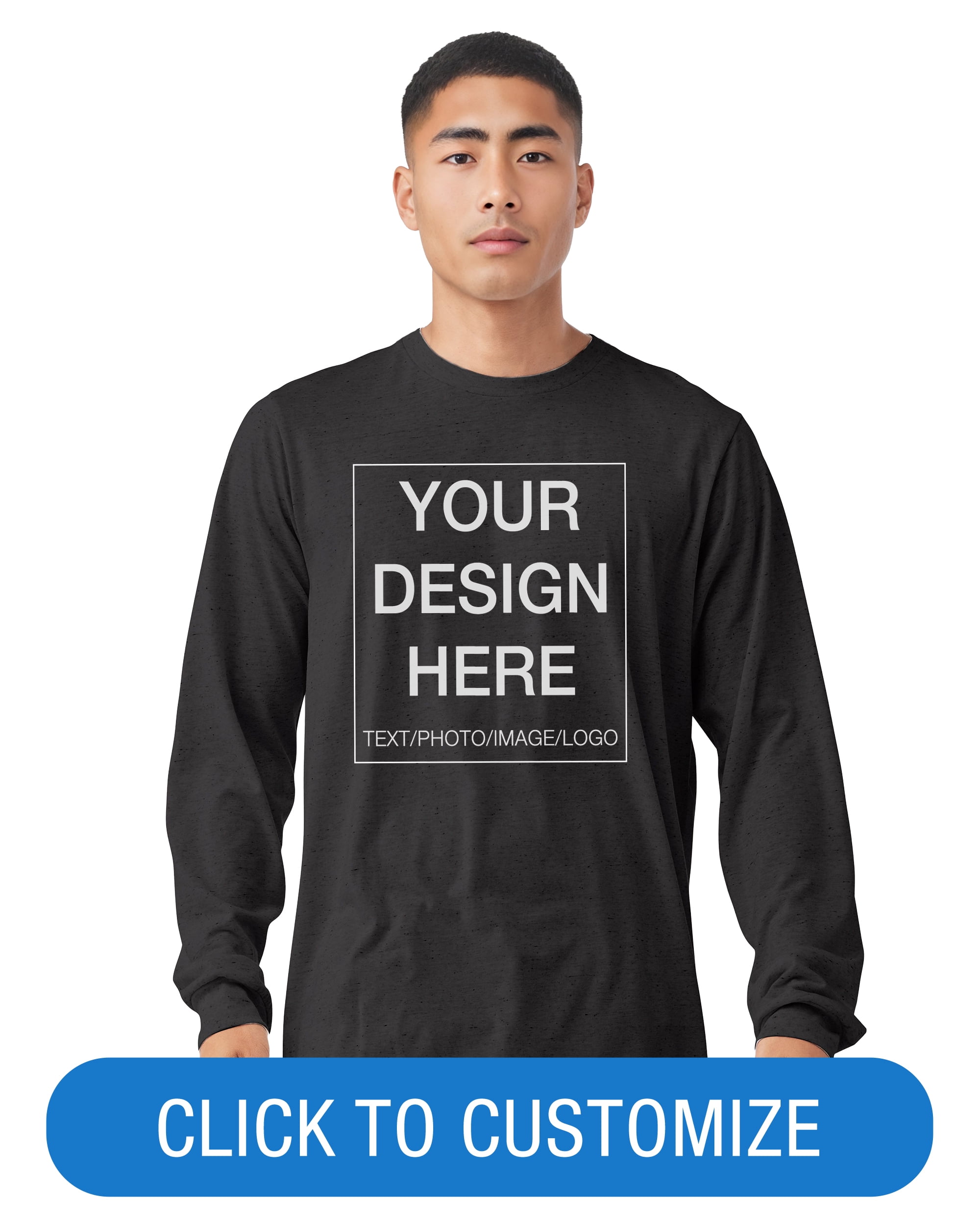 BELLA+CANVAS Adult Crew Neck Personalized Long Sleeve T-Shirt, Create your own Designs, Dark Grey Heather, Large, Unisex