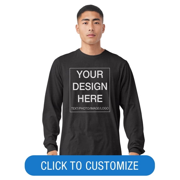 BELLA+CANVAS Adult Crew Neck Personalized Long Sleeve T-Shirt, Create your own Designs, Dark Grey Heather, Large, Unisex
