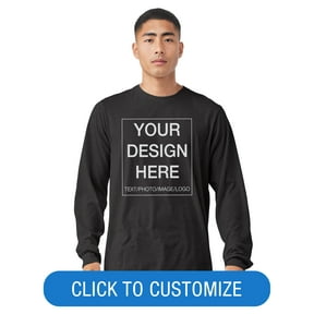 BELLA+CANVAS Adult Crew Neck Personalized Long Sleeve T-Shirt, Create your own Designs, Dark Grey Heather, Medium, Unisex