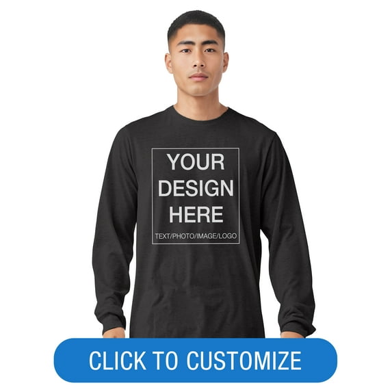 BELLA+CANVAS Adult Crew Neck Personalized Long Sleeve T-Shirt, Create your own Designs, Dark Grey Heather, XXlarge, Unisex