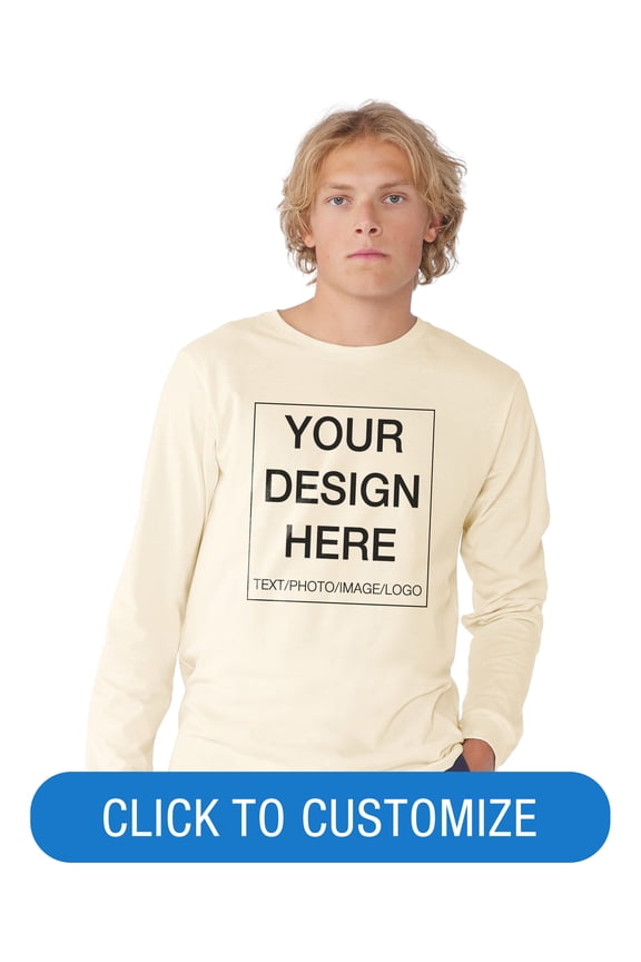 Adult Crew Neck Personalized Long Sleeve T-Shirt, Create your own Designs, Natural, Extra Large, Unisex