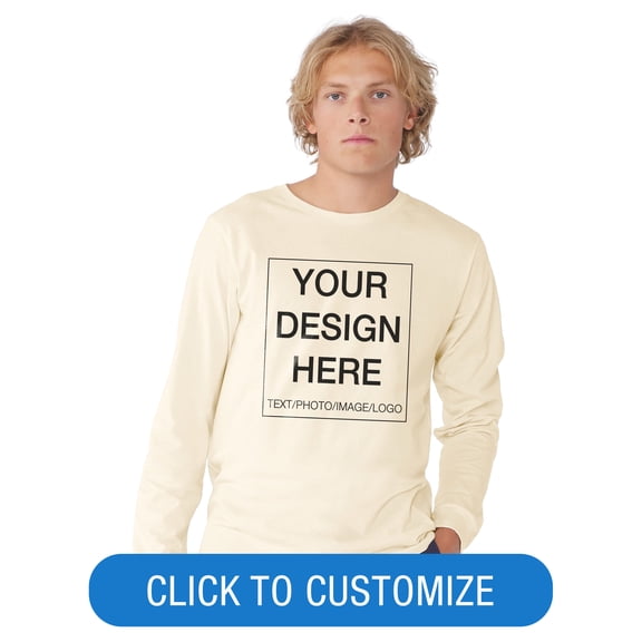 BELLA+CANVAS Adult Crew Neck Personalized Long Sleeve T-Shirt, Create your own Designs, Natural, XXlarge, Unisex