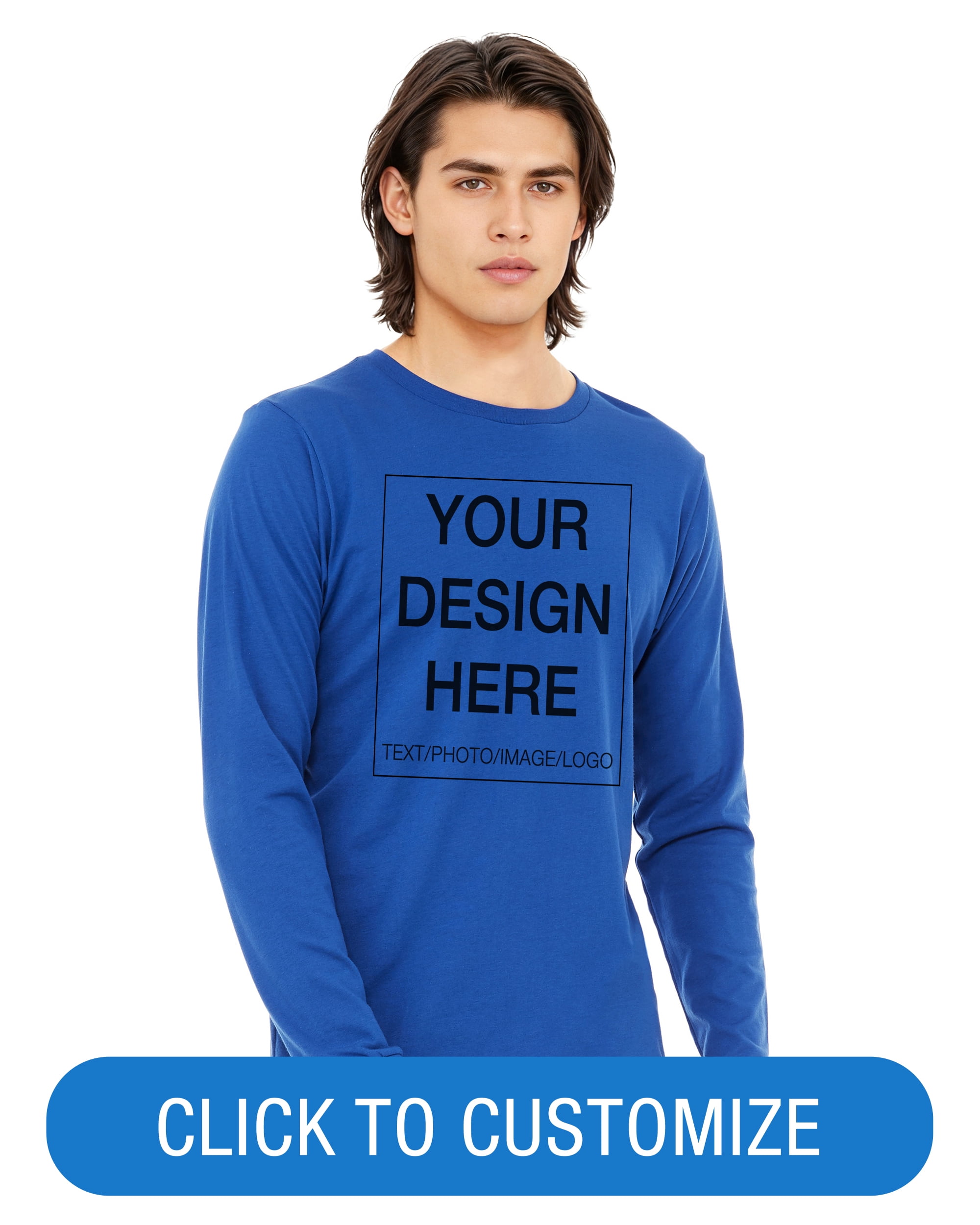 BELLA+CANVAS Adult Crew Neck Personalized Long Sleeve T-Shirt, Create your own Designs, True Royal, Extra Large, Unisex