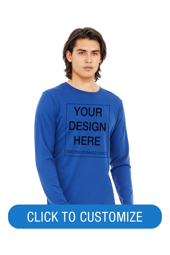 Adult Crew Neck Personalized Long Sleeve T-Shirt, Create your own Designs, True Royal, Extra Large, Unisex