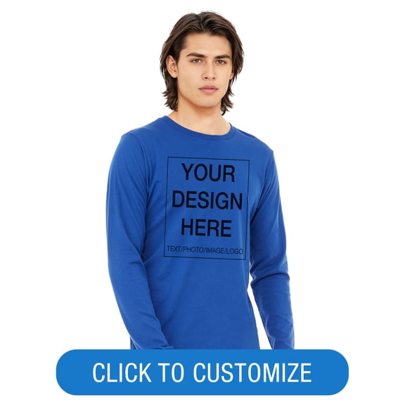 BELLA+CANVAS Adult Crew Neck Personalized Long Sleeve T-Shirt, Create your own Designs, True Royal, Small, Unisex