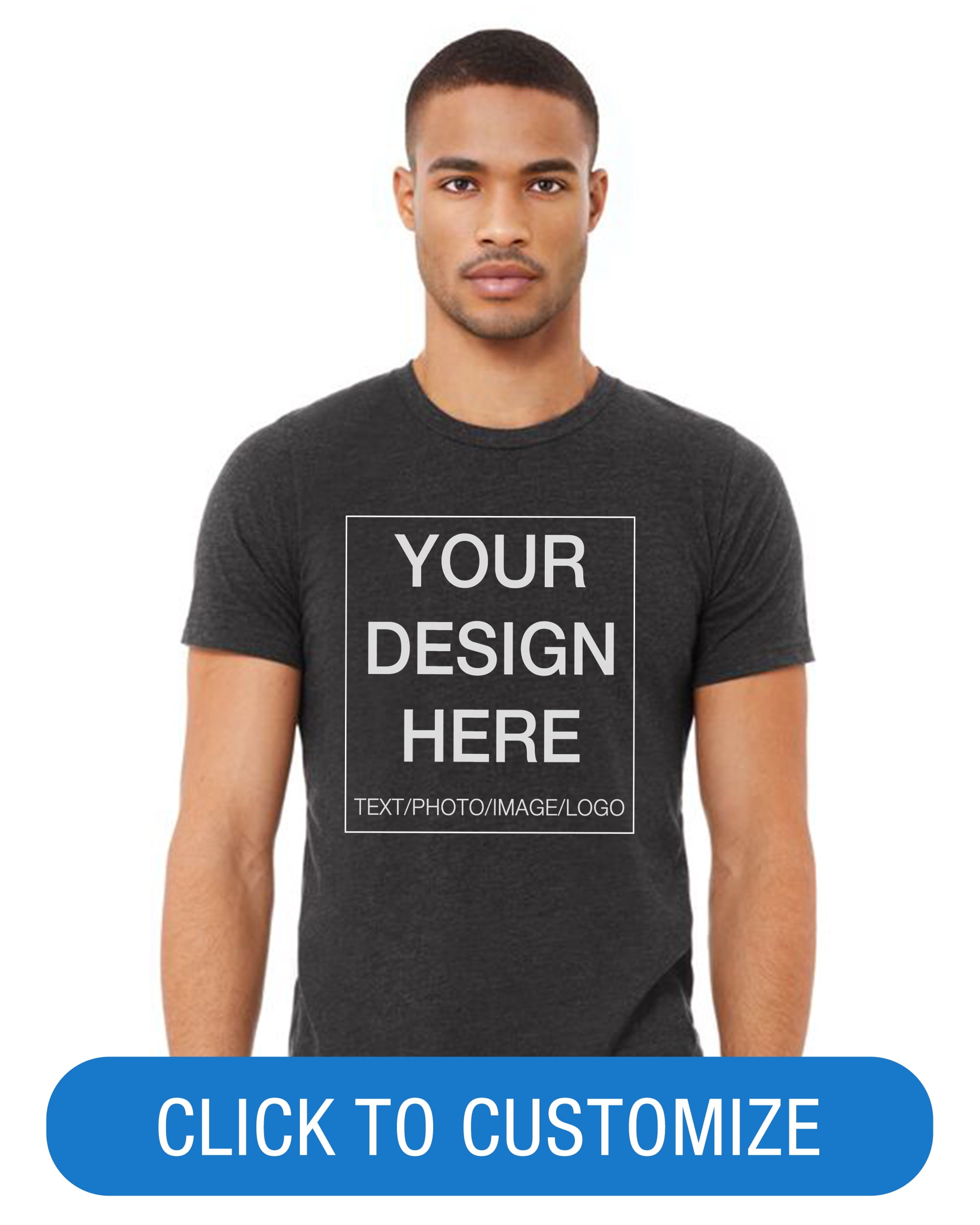 BELLA+CANVAS Adult Crew Neck Personalized T-Shirt, Create your own Designs, Dark Grey Heather, XXlarge Unisex