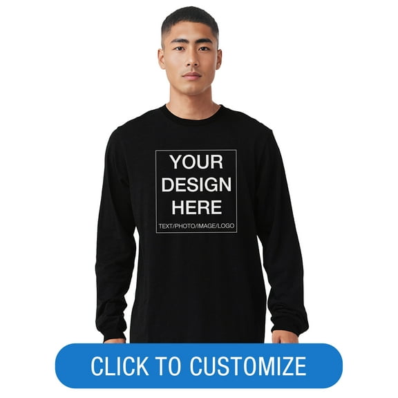 BELLA+CANVAS Adult Long Sleeve Personalized T-Shirt, Create Your Own Designs, Black, Medium, Unisex