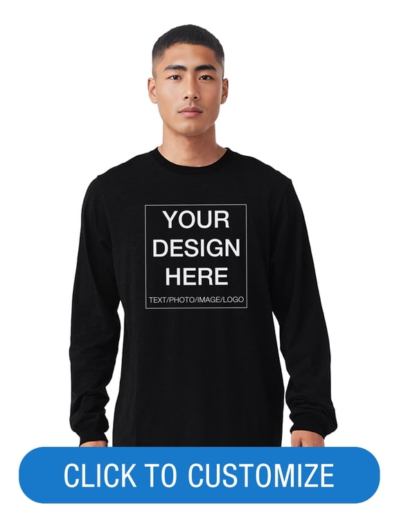 Adult Long Sleeve Personalized T-Shirt, Create Your Own Designs, Black, Medium, Unisex