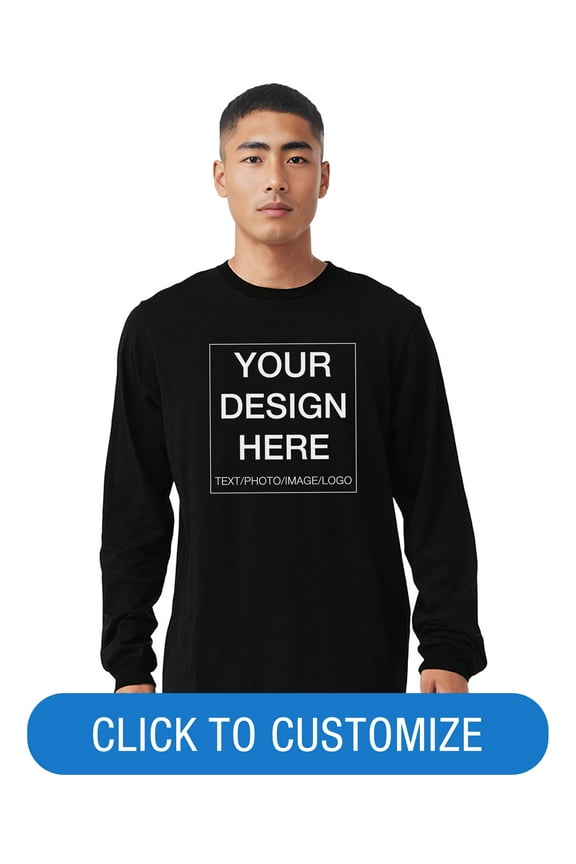 Adult Long Sleeve Personalized T-Shirt, Create Your Own Designs, Black, Medium, Unisex