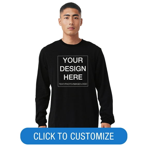 BELLA+CANVAS Adult Long Sleeve Personalized T-Shirt, Create Your Own Designs, Black, XL, Unisex