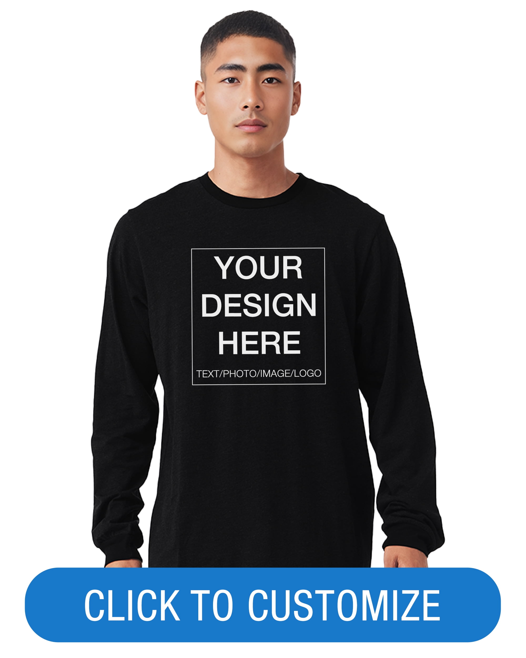 BELLA+CANVAS Adult Long Sleeve Personalized T-Shirt, Create Your Own Designs, Black, XXL, Unisex