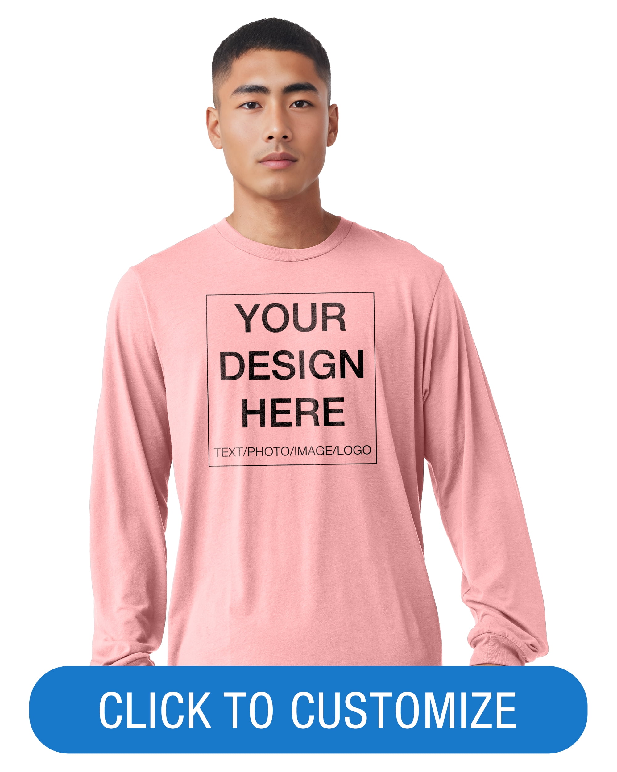 BELLA+CANVAS Adult Long Sleeve Personalized T-Shirt, Create Your Own Designs, Pink, Medium, Unisex