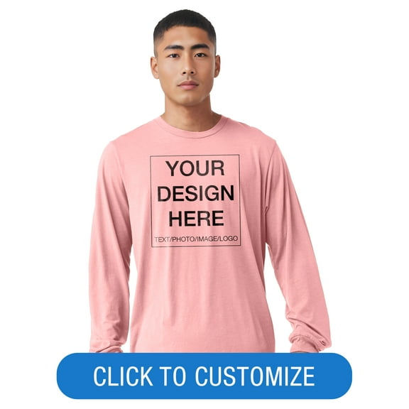 BELLA+CANVAS Adult Long Sleeve Personalized T-Shirt, Create Your Own Designs, Pink, Medium, Unisex