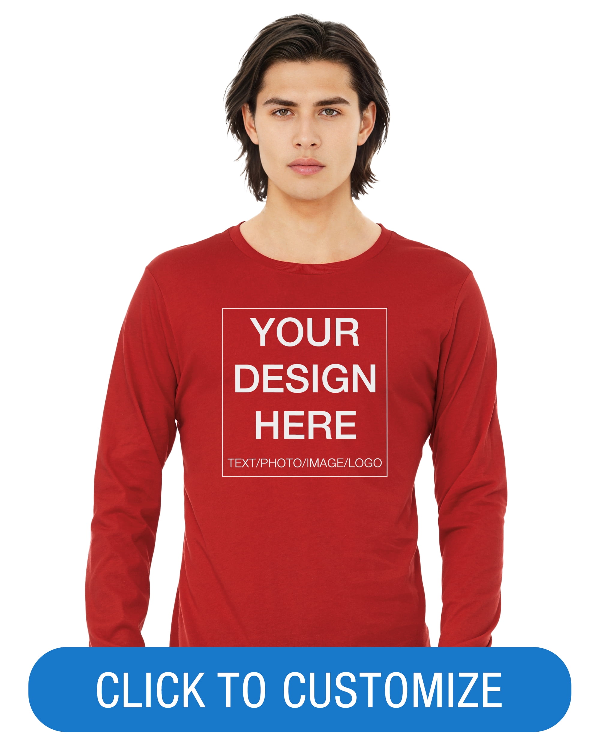 BELLA+CANVAS Adult Long Sleeve Personalized T-Shirt, Create Your Own Designs, Red, Small, Unisex