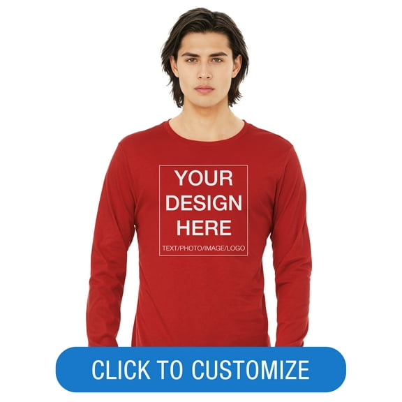 BELLA+CANVAS Adult Long Sleeve Personalized T-Shirt, Create Your Own Designs, Red, Small, Unisex
