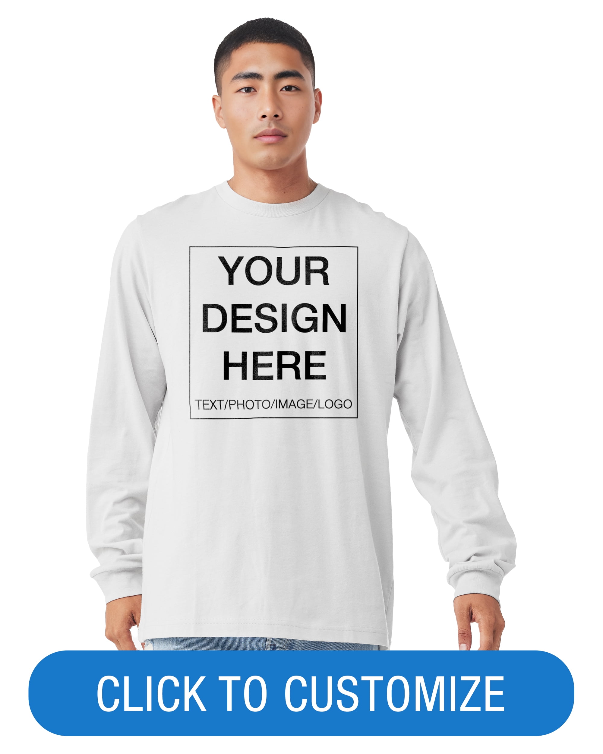 BELLA+CANVAS Adult Long Sleeve Personalized T-Shirt, Create Your Own Designs, White, Medium, Unisex