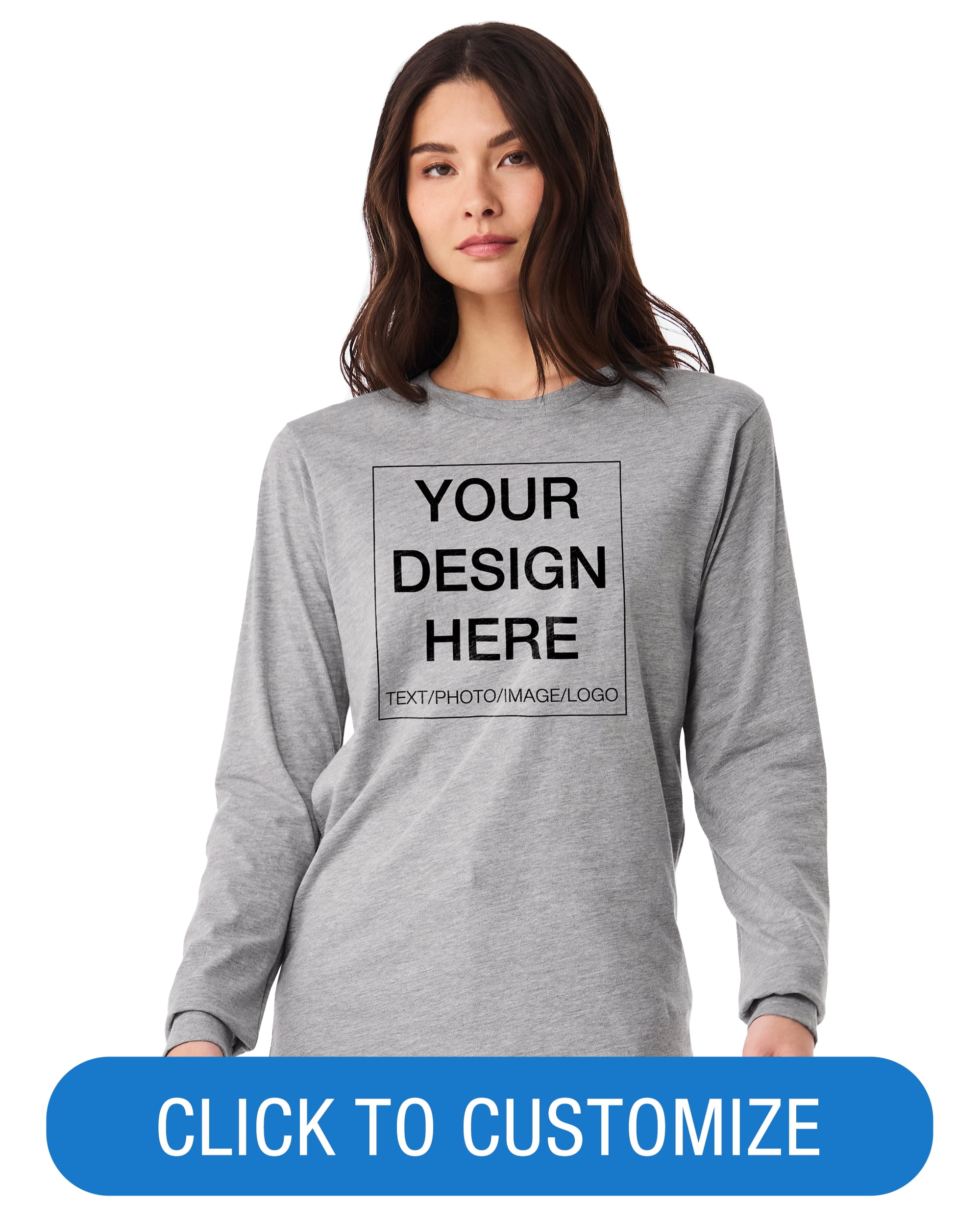 BELLA+CANVAS Adult Long-Sleeve Personalized T-Shirt, Create Your Own Designs, Athletic Heather, Large, Unisex
