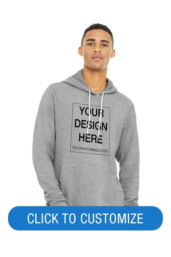 Adult Pullover Personalized Hoodie, Create Your Own Designs, Athletic Heather, XL, Unisex