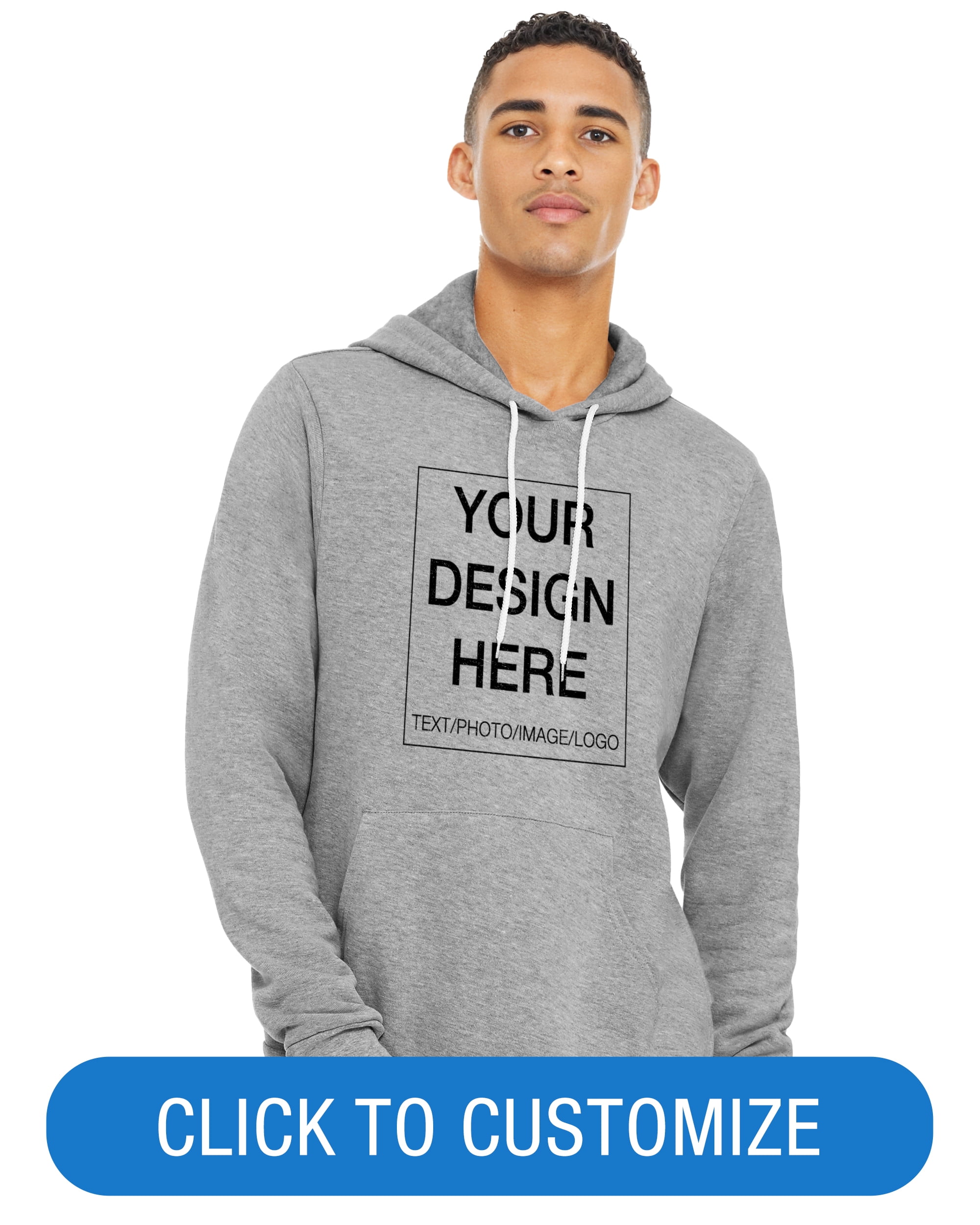 BELLA+CANVAS Adult Pullover Personalized Hoodie, Create Your Own Designs, Athletic Heather, XXL, Unisex