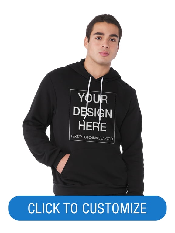 Adult Pullover Personalized Hoodie, Create Your Own Designs, Black, Large, Unisex