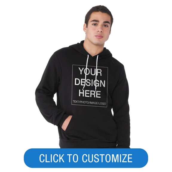 BELLA+CANVAS Adult Pullover Personalized Hoodie, Create Your Own Designs, Black, Small, Unisex