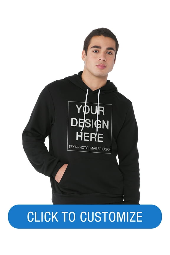 Adult Pullover Personalized Hoodie, Create Your Own Designs, Black, XL, Unisex