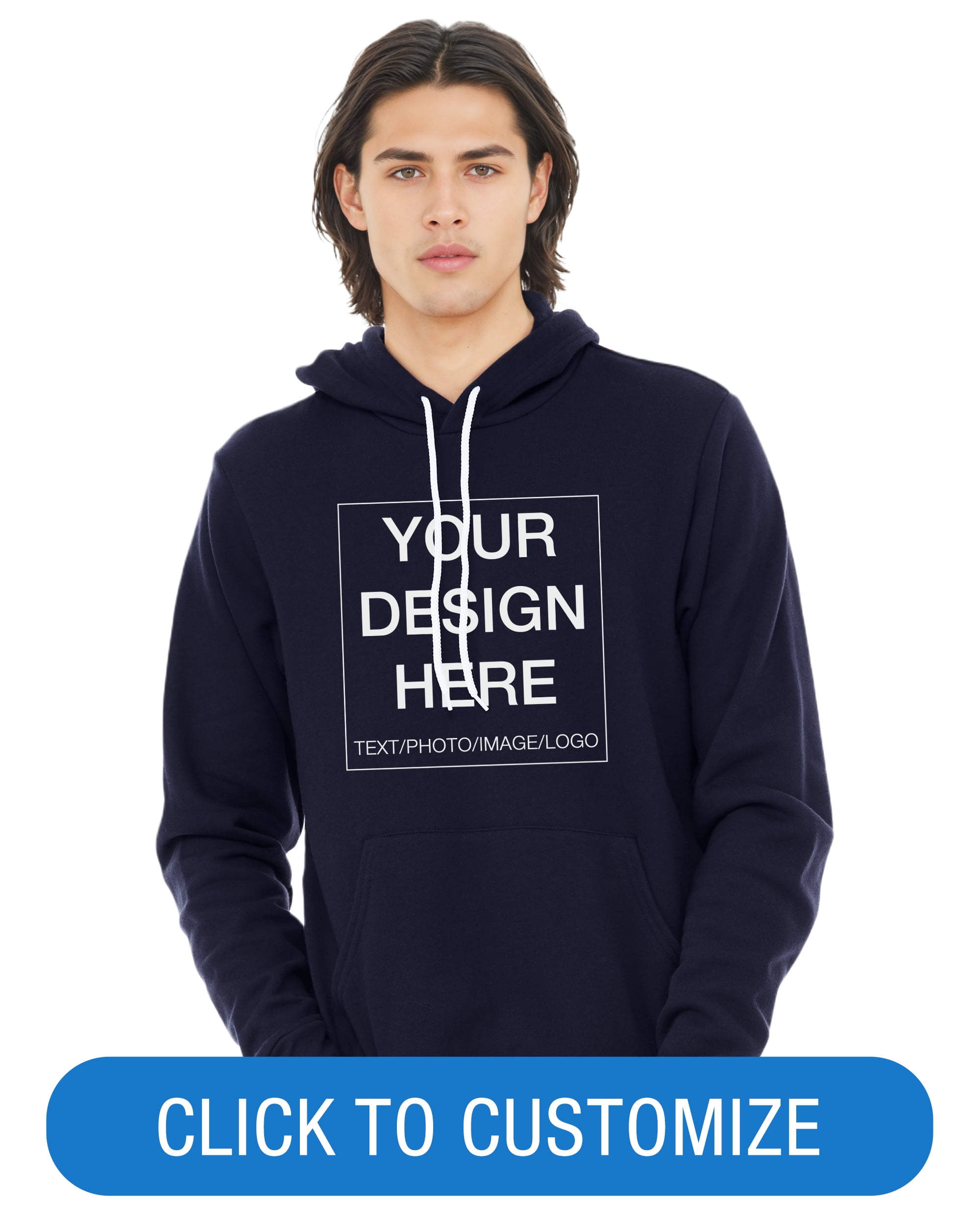 BELLA+CANVAS Adult Pullover Personalized Hoodie, Create Your Own Designs, Navy, Small, Unisex
