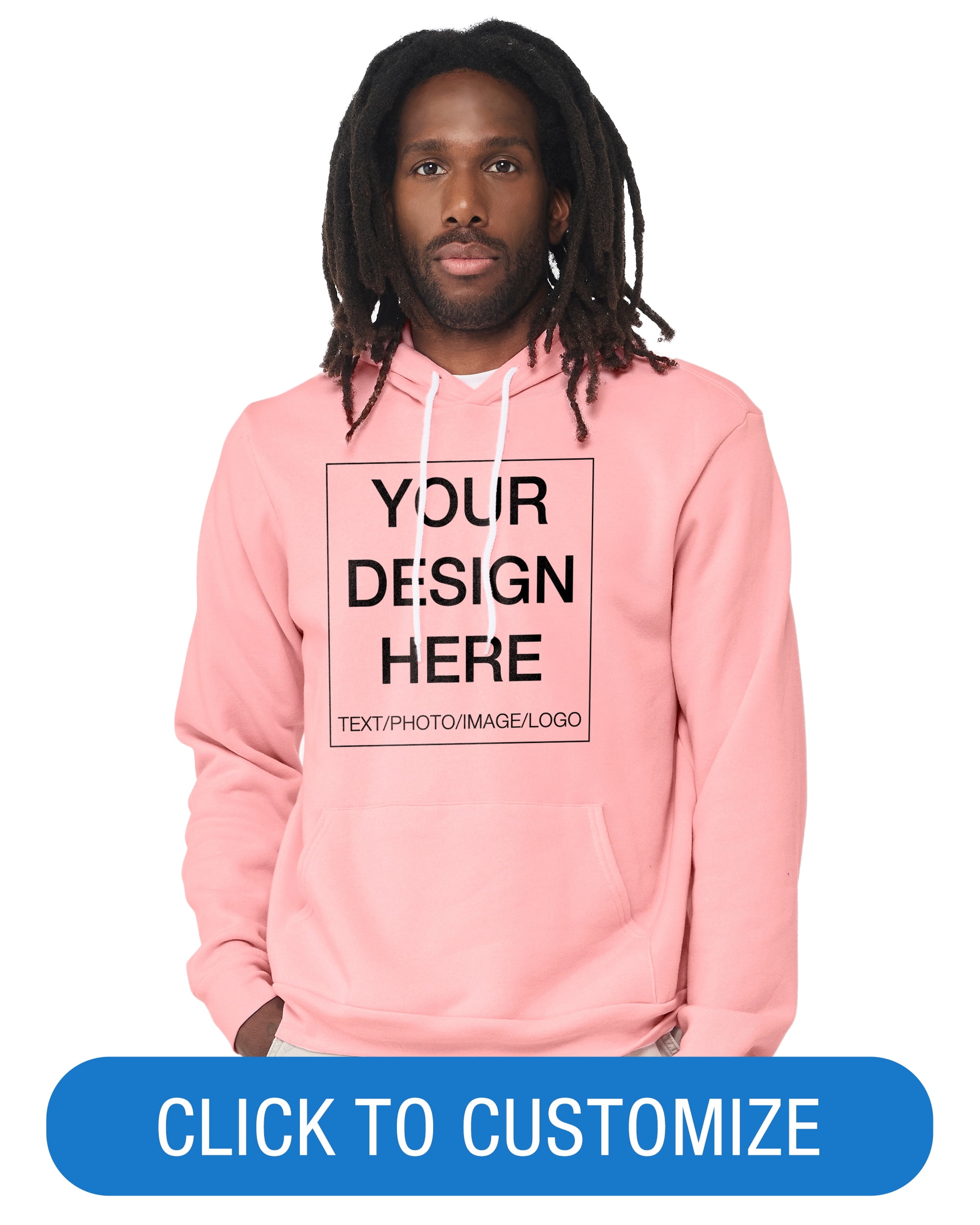BELLA+CANVAS Adult Pullover Personalized Hoodie, Create Your Own Designs, Pink, Large, Unisex