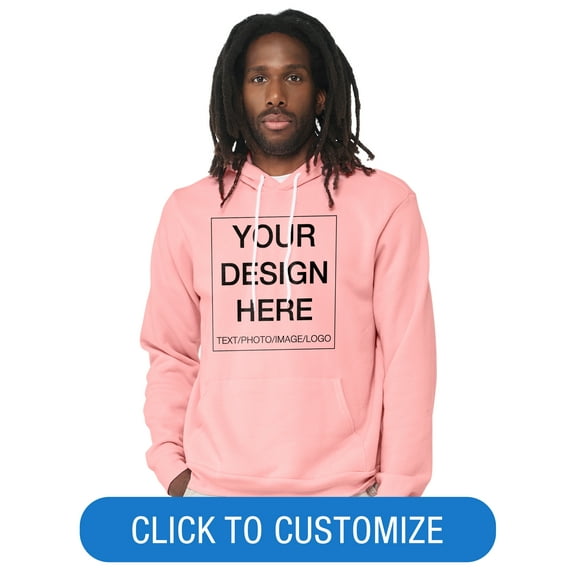 BELLA+CANVAS Adult Pullover Personalized Hoodie, Create Your Own Designs, Pink, XL, Unisex