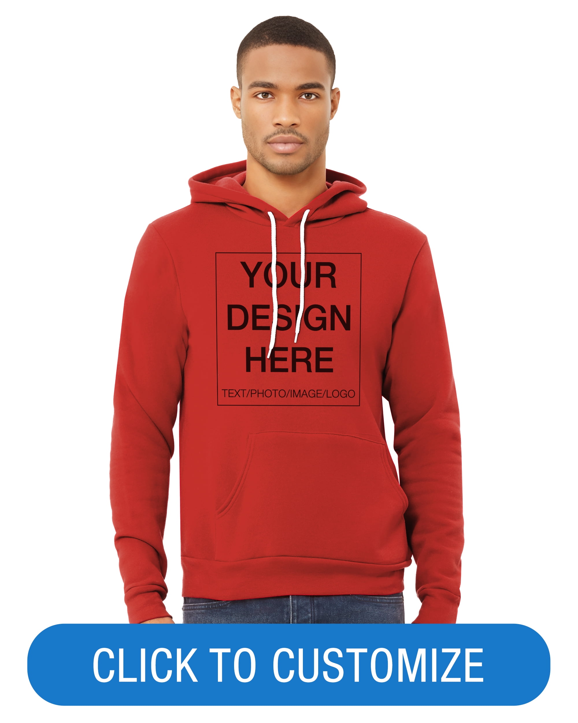 BELLA+CANVAS Adult Pullover Personalized Hoodie, Create Your Own Designs, Red, XXL, Unisex