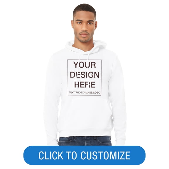 BELLA+CANVAS Adult Pullover Personalized Hoodie, Create Your Own Designs, White, Large, Unisex