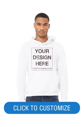 Adult Pullover Personalized Hoodie, Create Your Own Designs, White, Small, Unisex