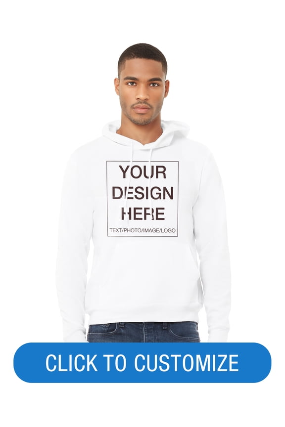 Adult Pullover Personalized Hoodie, Create Your Own Designs, White, Small, Unisex