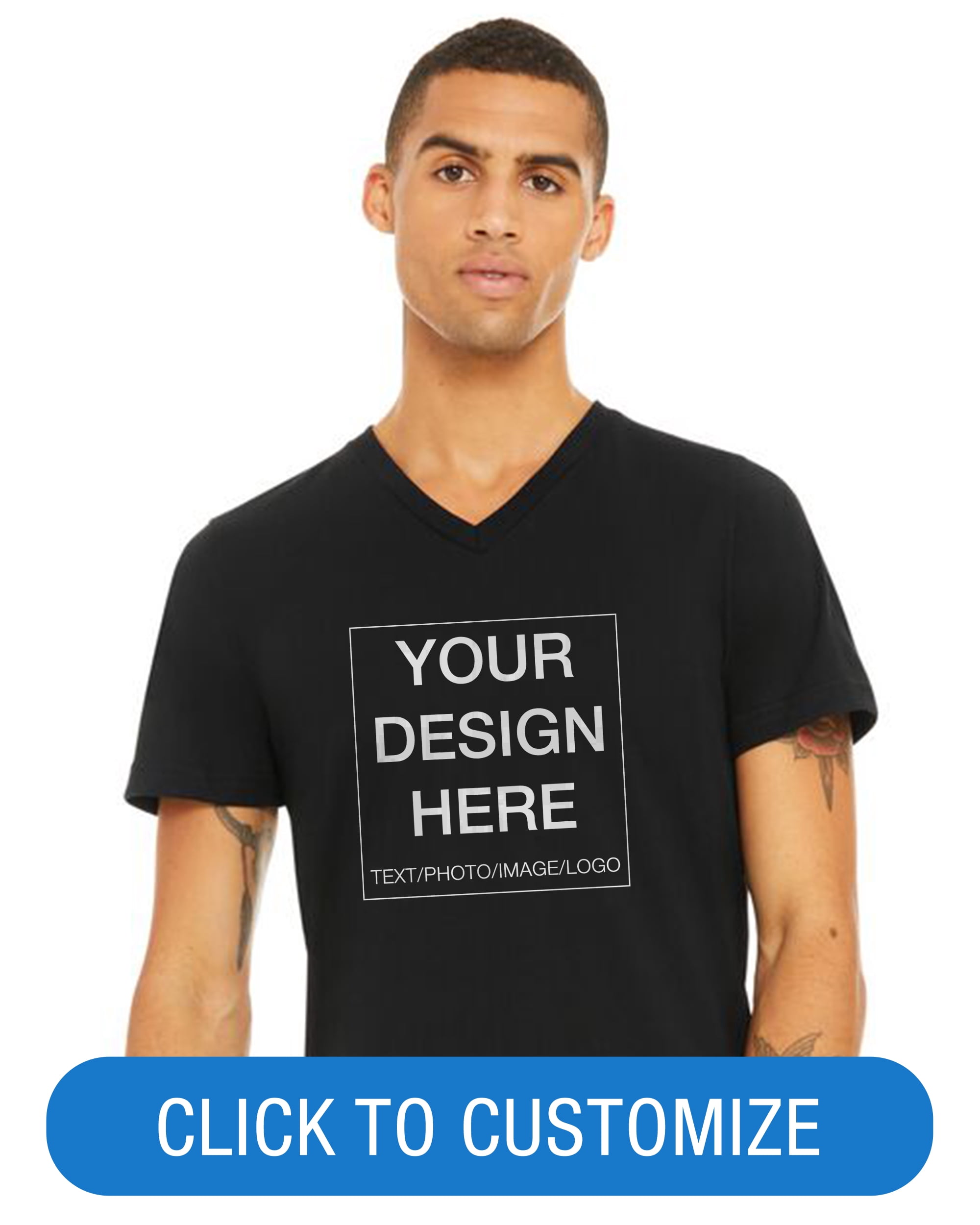 BELLA+CANVAS Adult Short Sleeve V-Neck Personalized T-Shirt, Create your own Designs, Black, Large, Unisex