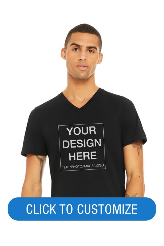 Adult Short Sleeve V-Neck Personalized T-Shirt, Create your own Designs, Black, XXL, Unisex