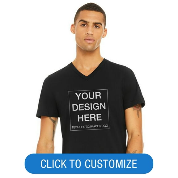 BELLA+CANVAS Adult Short Sleeve V-Neck Personalized T-Shirt, Create your own Designs, Black, XXL, Unisex