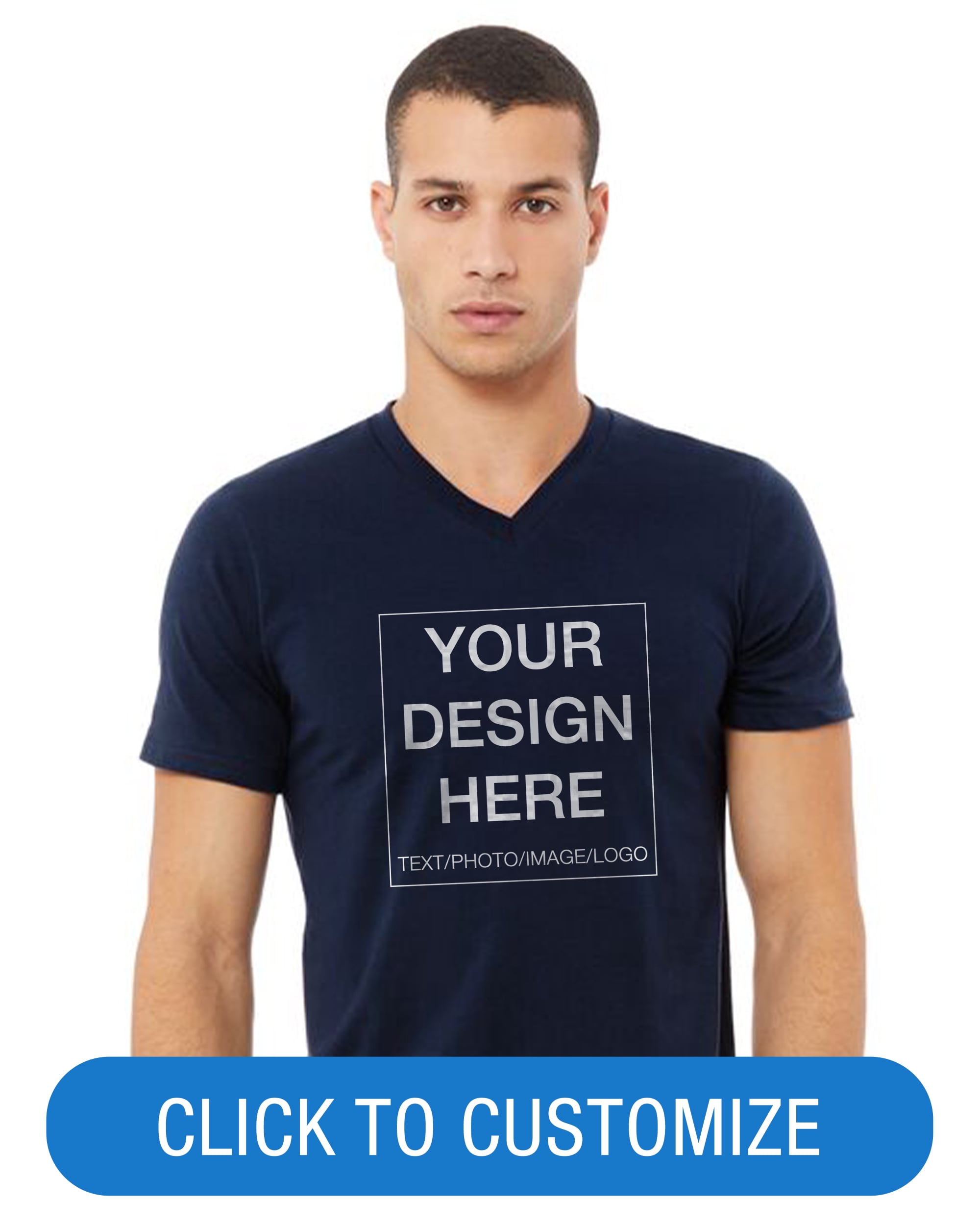 BELLA+CANVAS Adult Short Sleeve V-Neck Personalized T-Shirt, Create your own Designs, Navy, Large, Unisex