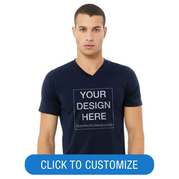 BELLA+CANVAS Adult Short Sleeve V-Neck Personalized T-Shirt, Create your own Designs, Navy, Medium, Unisex