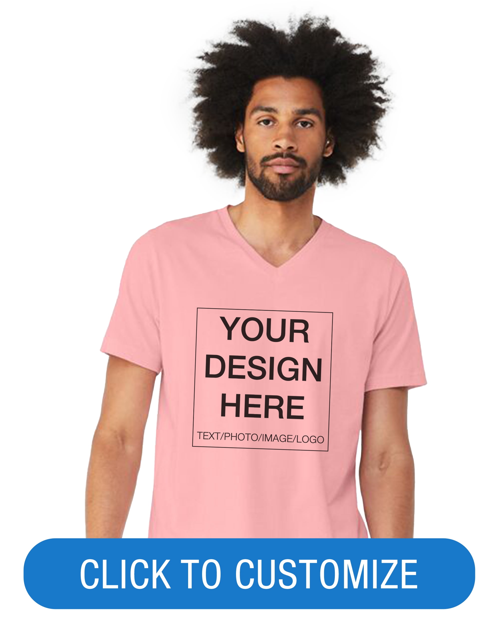 BELLA+CANVAS Adult Short Sleeve V-Neck Personalized T-Shirt, Create your own Designs, Pink, Large, Unisex