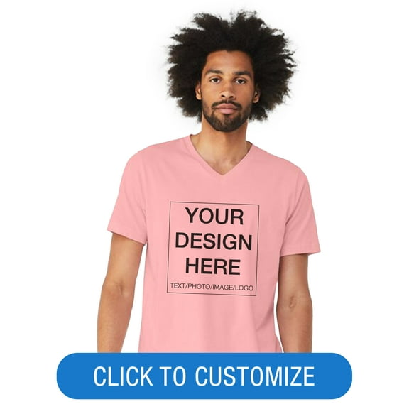 BELLA+CANVAS Adult Short Sleeve V-Neck Personalized T-Shirt, Create your own Designs, Pink, Medium, Unisex