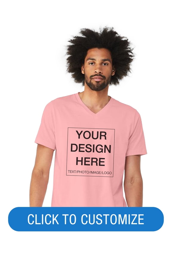 Adult Short Sleeve V-Neck Personalized T-Shirt, Create your own Designs, Pink, XXL, Unisex