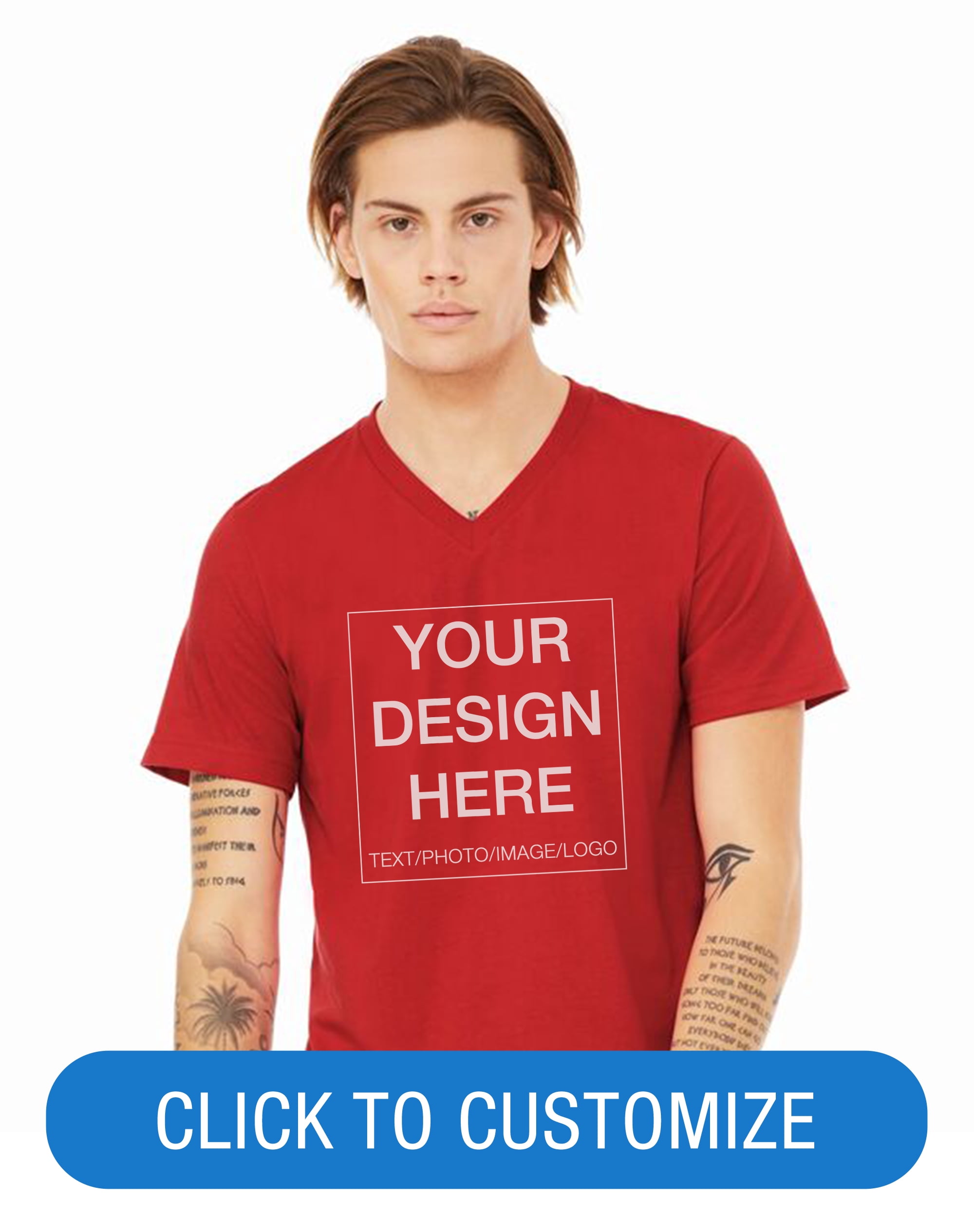 BELLA+CANVAS Adult Short Sleeve V-Neck Personalized T-Shirt, Create your own Designs, Red, Large, Unisex