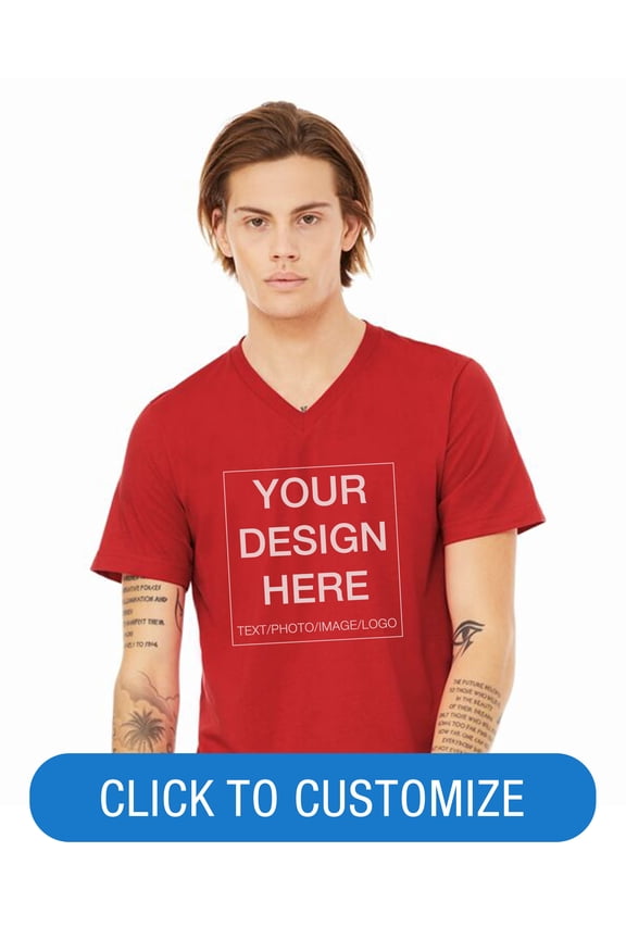 Adult Short Sleeve V-Neck Personalized T-Shirt, Create your own Designs, Red, Medium, Unisex