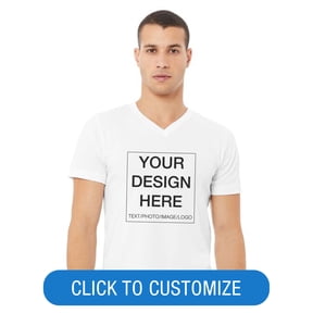 BELLA+CANVAS Adult Short Sleeve V-Neck Personalized T-Shirt, Create your own Designs, White, Medium, Unisex