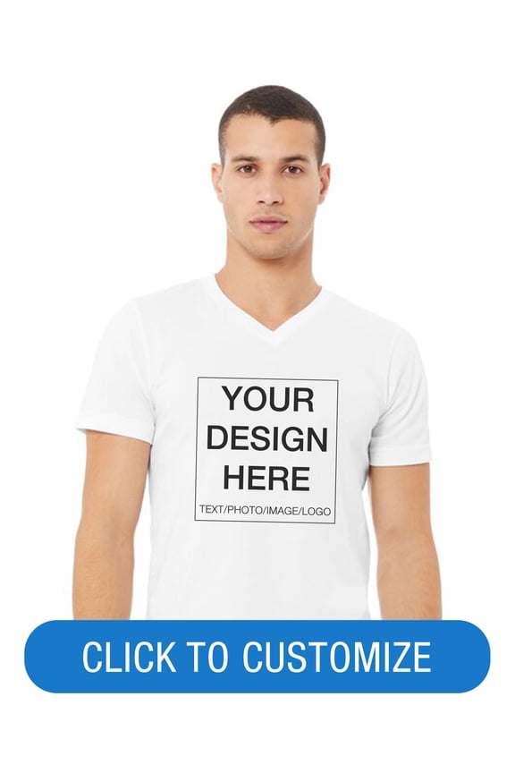 Adult Short Sleeve V-Neck Personalized T-Shirt, Create your own Designs, White, Medium, Unisex