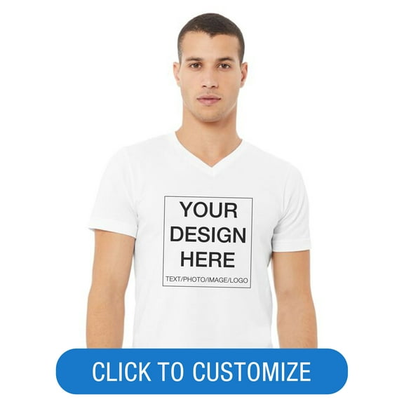 BELLA+CANVAS Adult Short Sleeve V-Neck Personalized T-Shirt, Create your own Designs, White, Small, Unisex