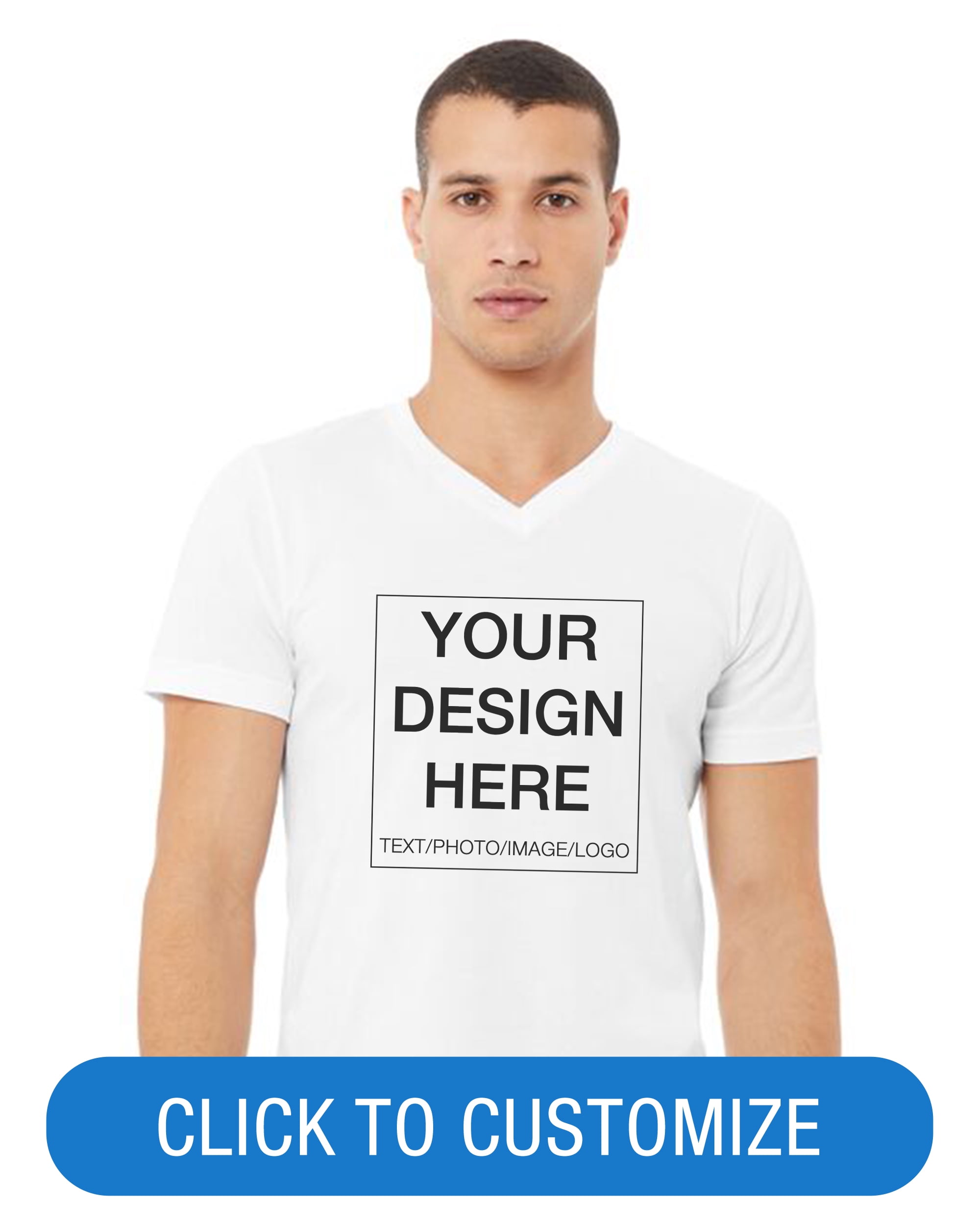 BELLA+CANVAS Adult Short Sleeve V-Neck Personalized T-Shirt, Create your own Designs, White, XXL, Unisex