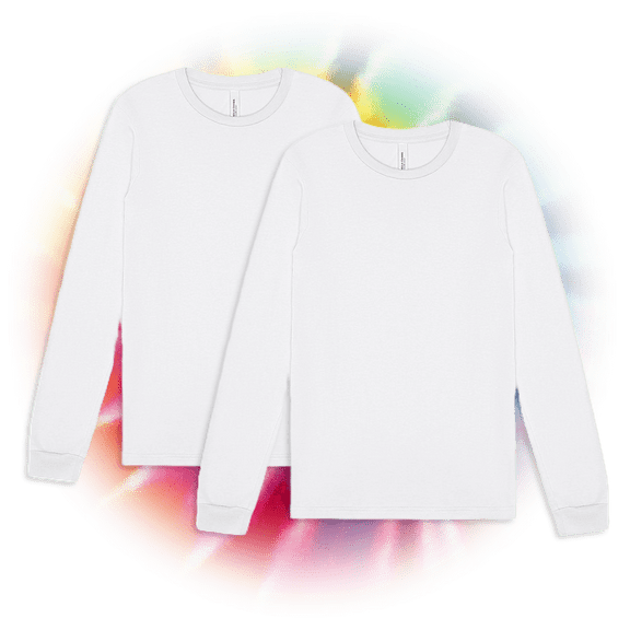 BELLA CANVAS Adult Unisex Long Sleeve Crew T-Shirt for Tie-Dyeing, 2-Pack, 3XL, White